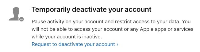 Опція тимчасової деактивації Apple ID