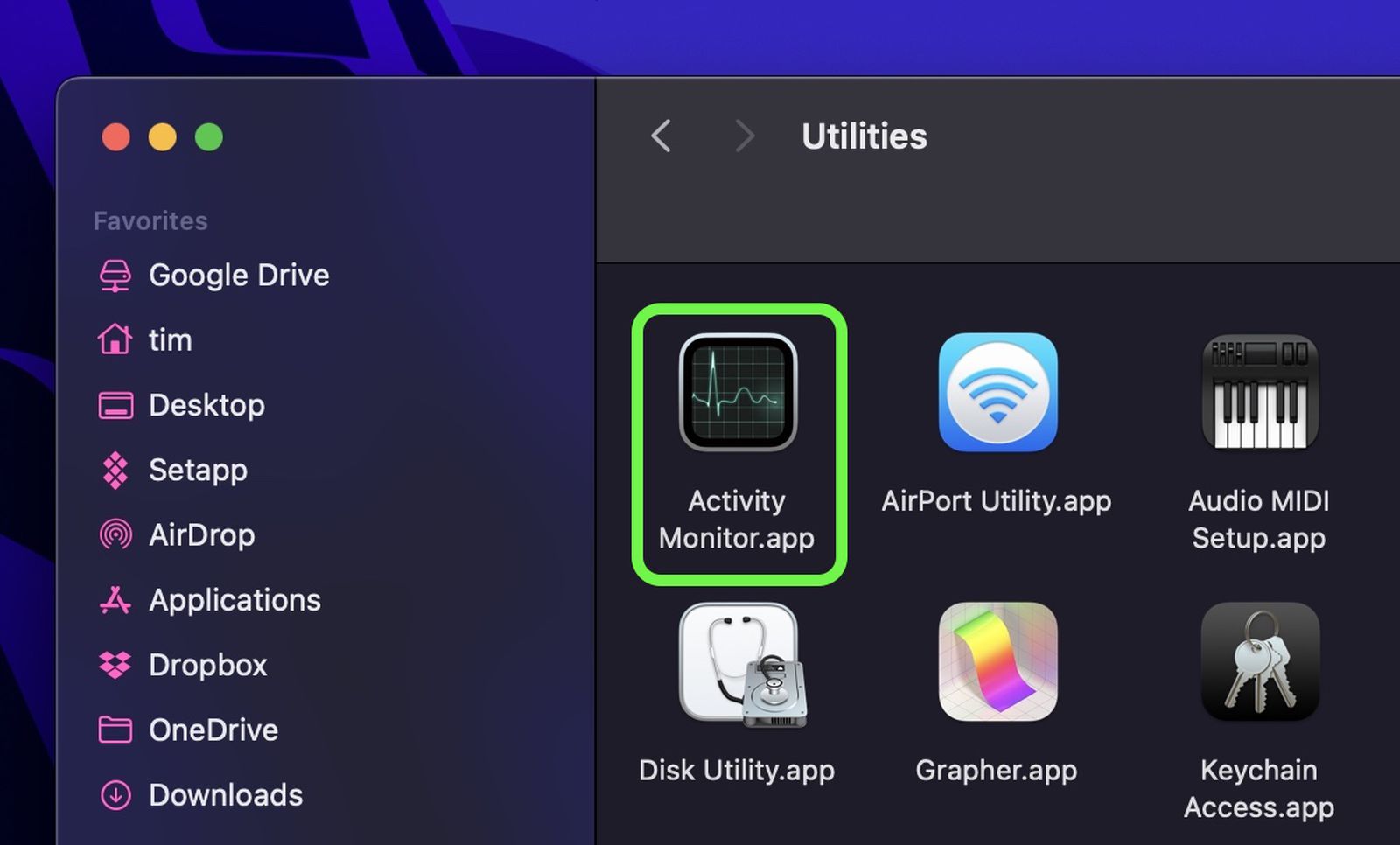 Окно Activity Monitor
