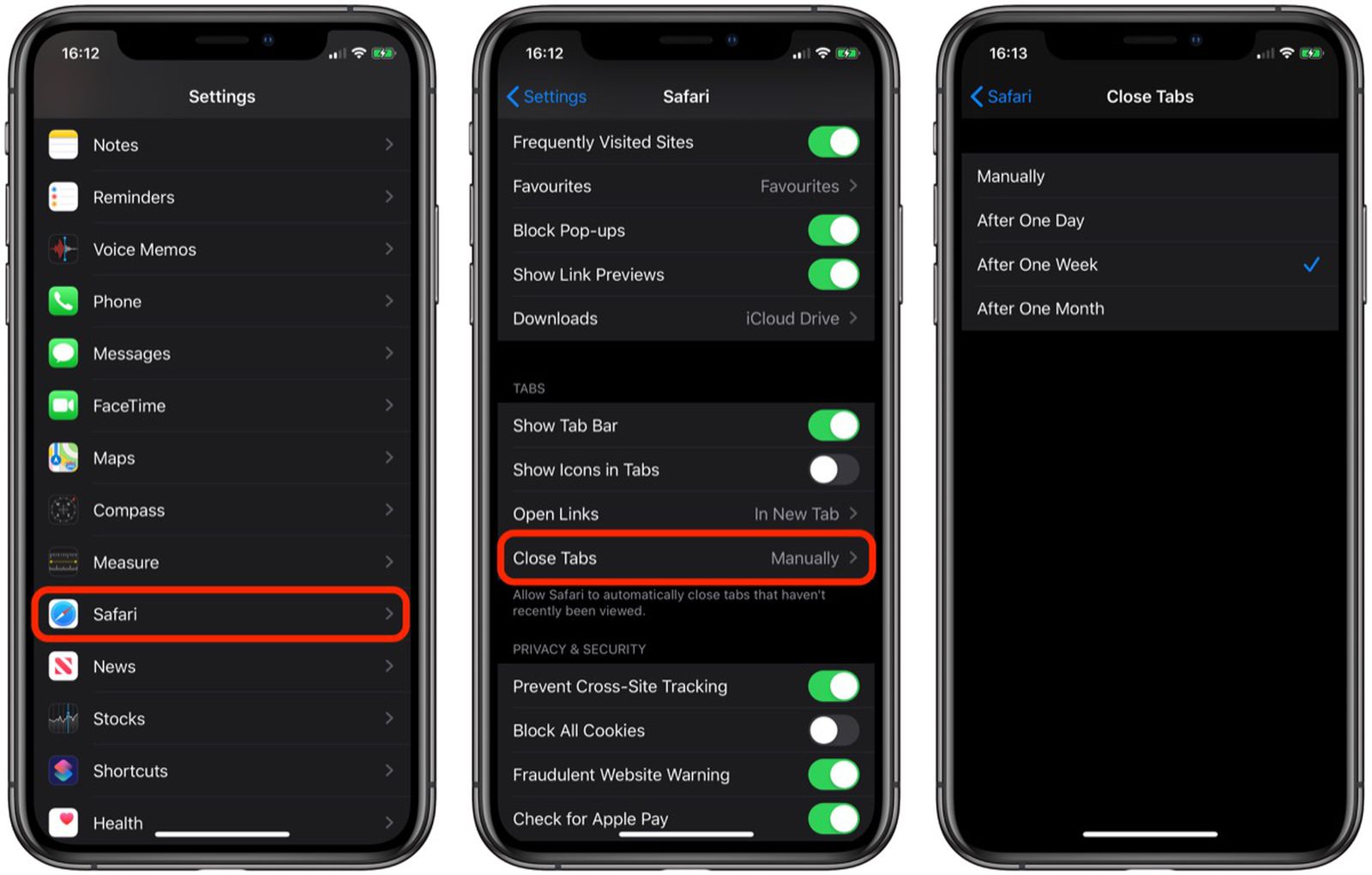 налаштування закриття вкладок в iOS