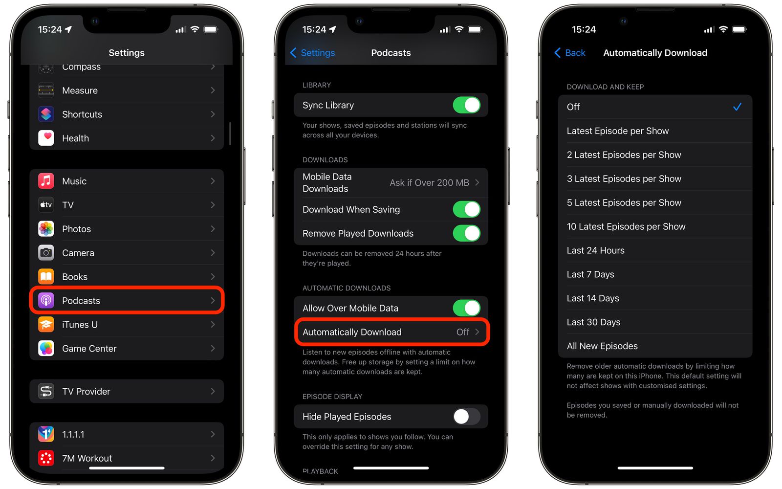 limit podcasts stored iphone