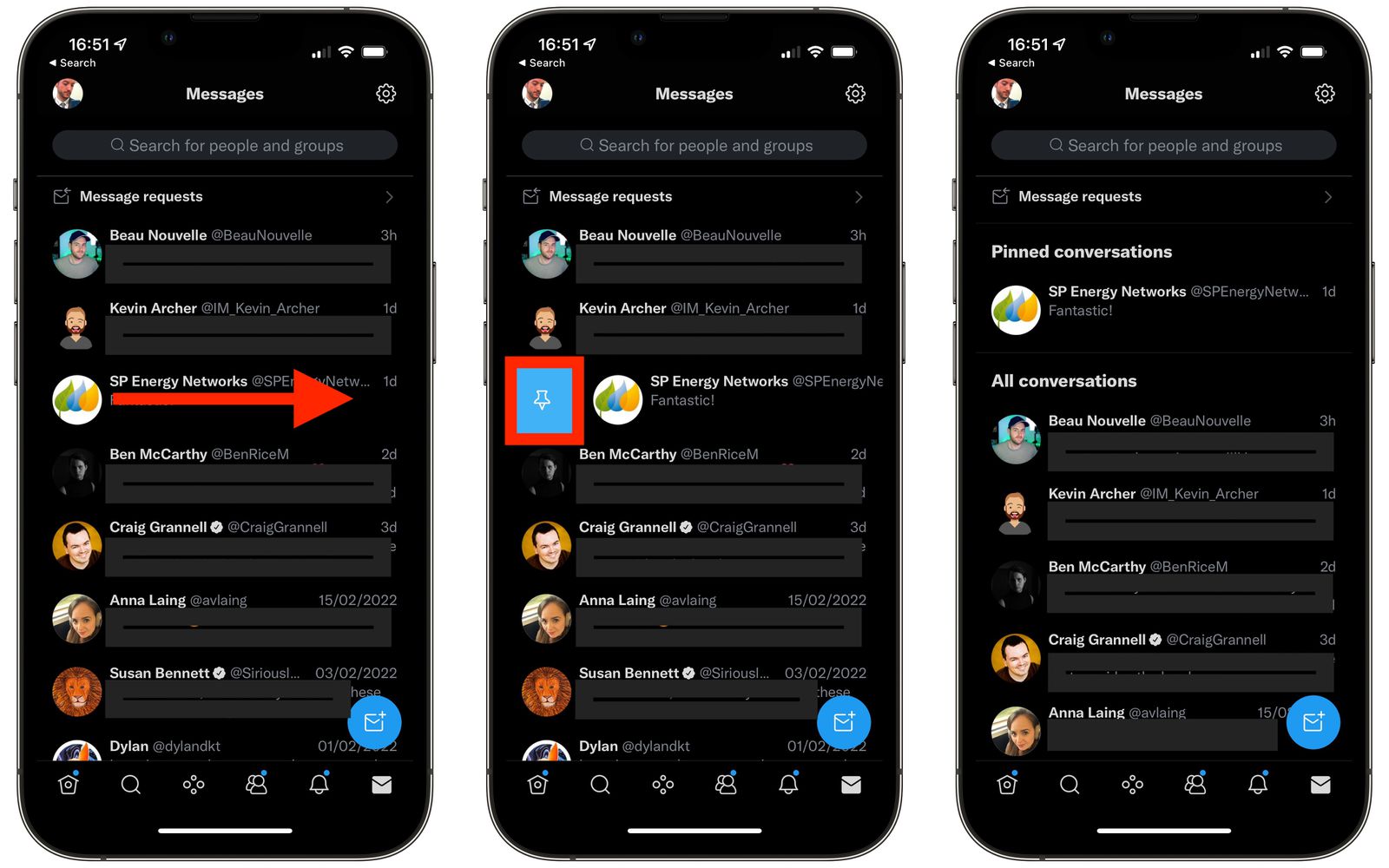 twitter ios pinned conversations