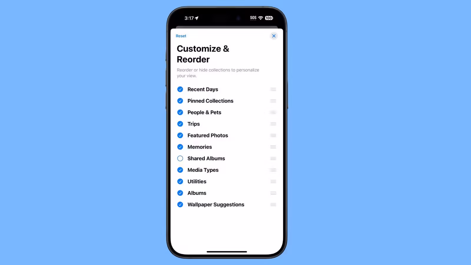 ios 18 collections reorder
