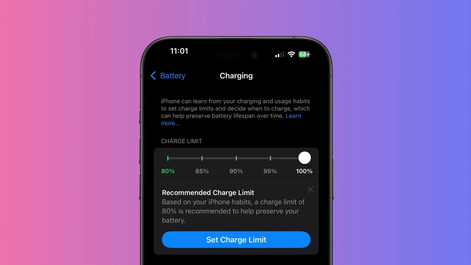 ios 18 recommended charge limit