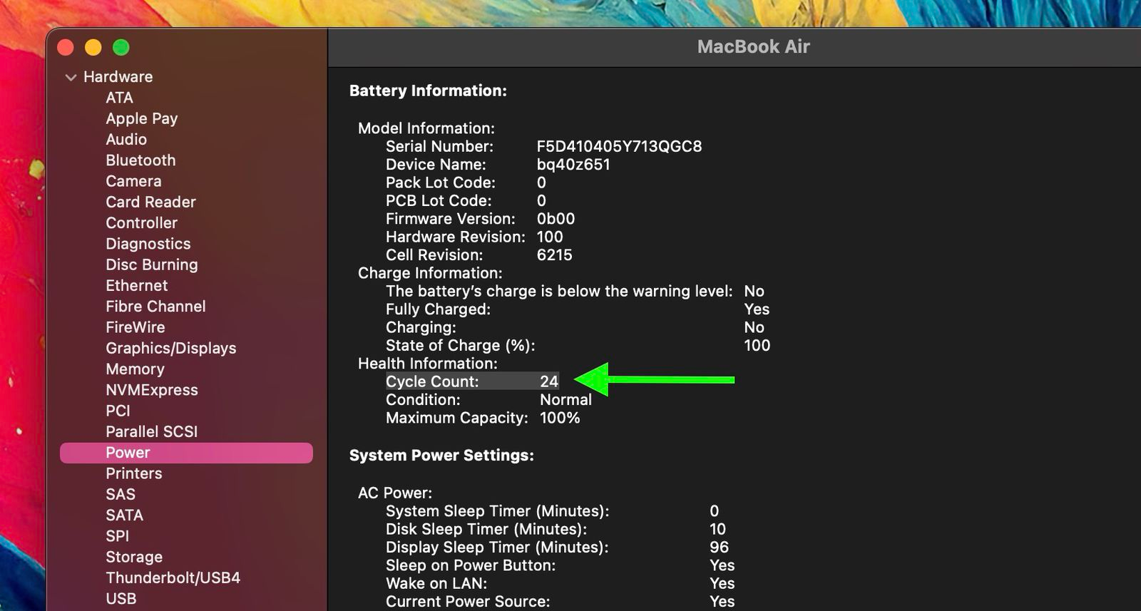 Количество циклов аккумулятора MacBook