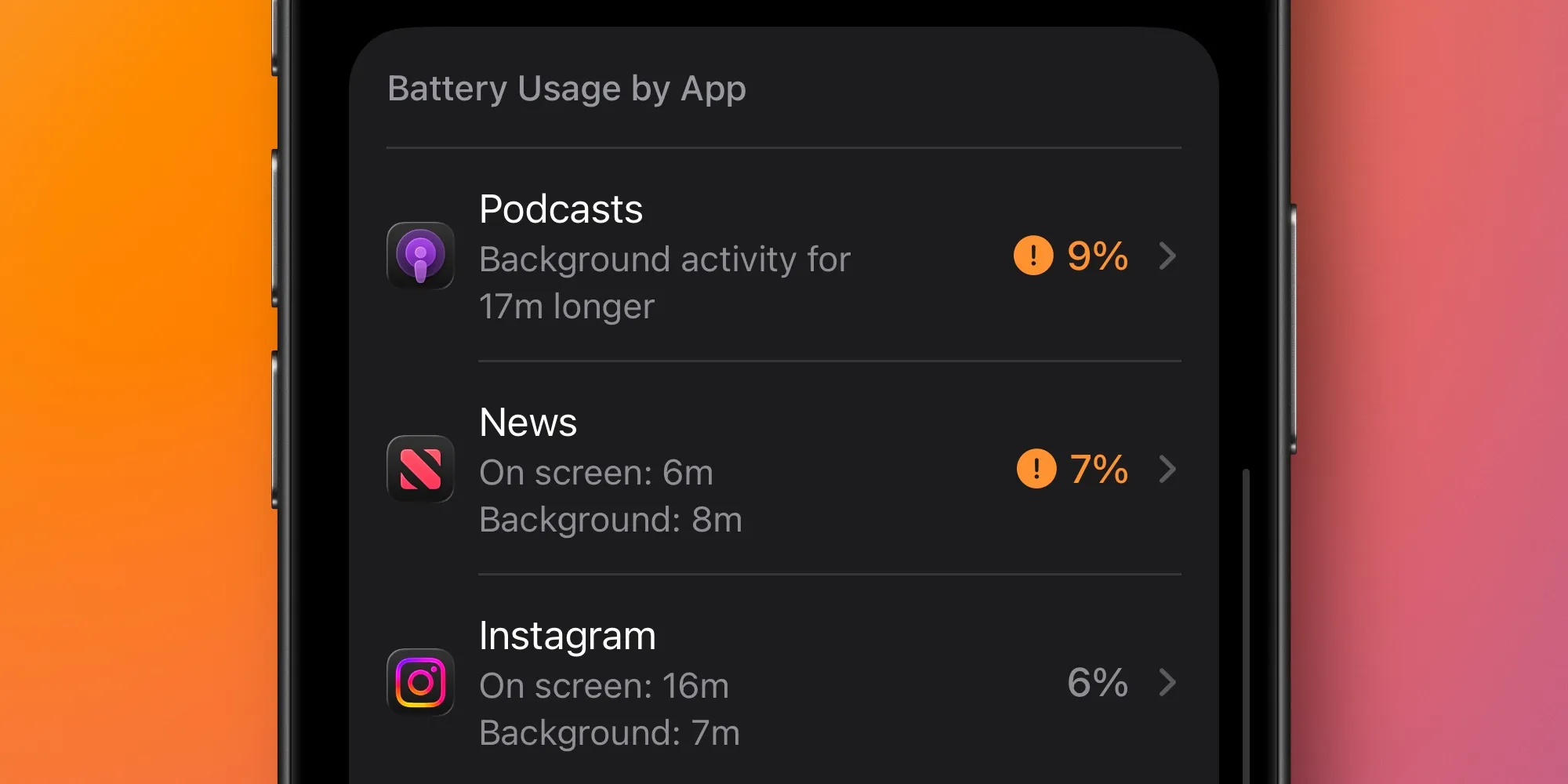 Оранжевая подсветка подозрительного расхода в iOS 26